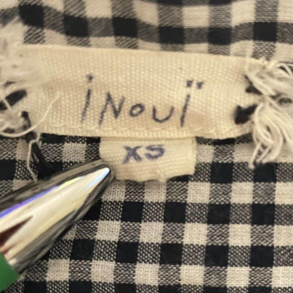 SOLD Inoui Paris XS Embroidered Gingham Check Blouse Blue White Balloon Sleev… - Picture 8 of 10